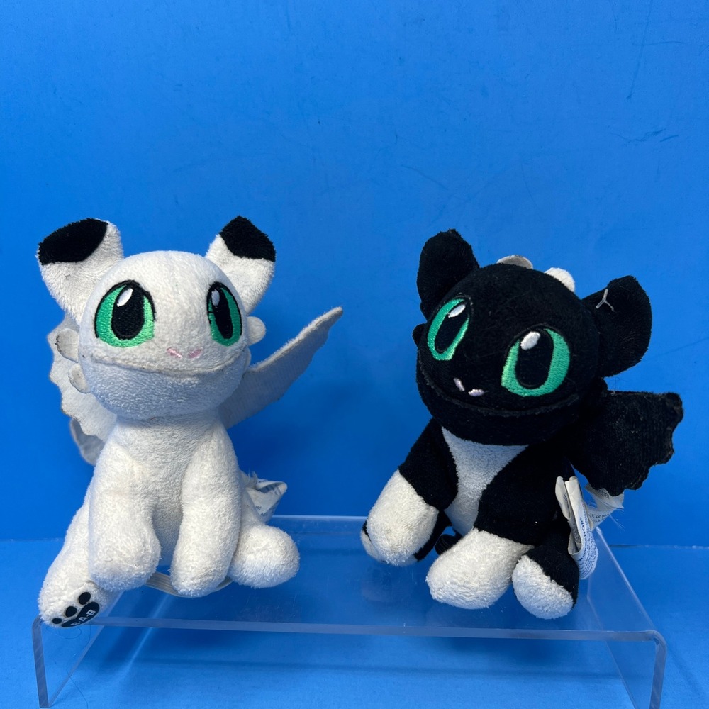 Build A Bear Baby Dragon wrislet plush Set White Black Light Fury Night HTTYD 5"